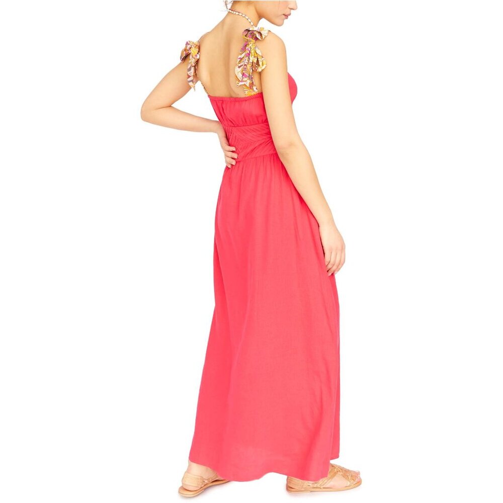 🆕 FREE PEOPLE Santorini Maxi Dress Tie Straps Coral Red Size 2 - Picture 2 of 13